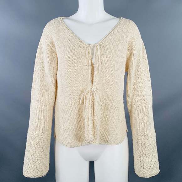 MARGARET OLEARY Sweaters - MARGARET OLEARY Beige Cotton Silk Textured Knit Tied Front Cardigan